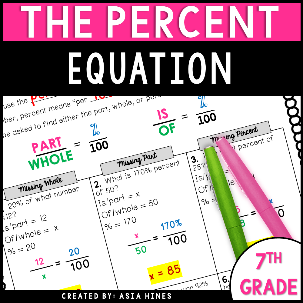 Percent Proportions Guided Notes and Practice Worksheets Word Problems ...