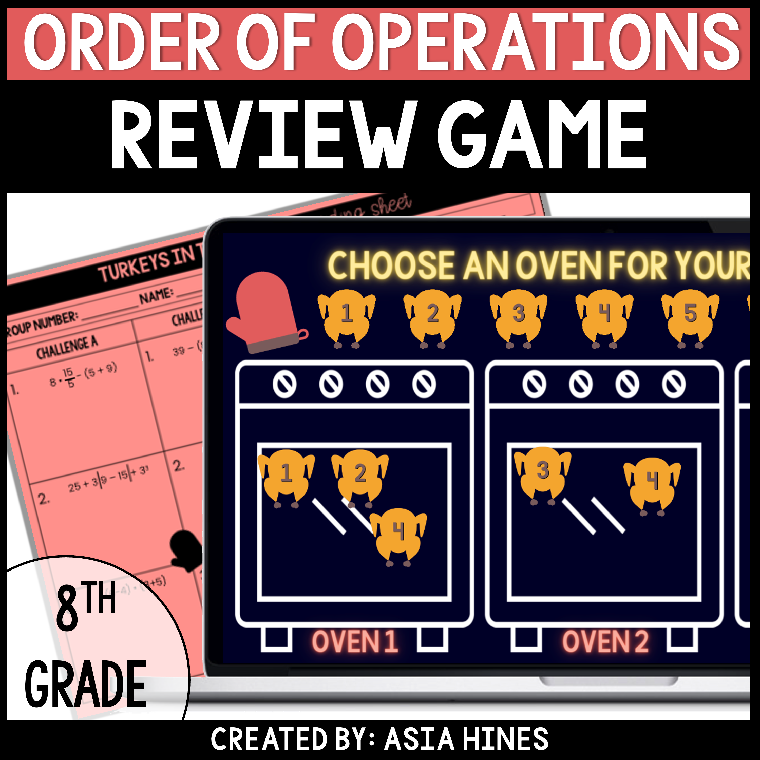 Thanksgiving Math Order of Operations Game 8th Grade Activity - The ...