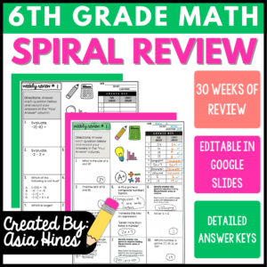 6th Grade Math Spiral Review - Weekly Review Homework Math 6 VA SOLs
