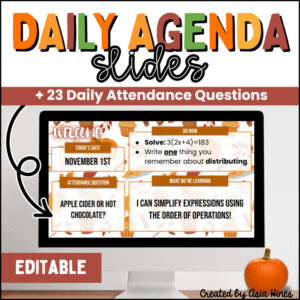 November Agenda Slides with Attendance Questions | Fall Morning Daily Meeting