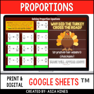 Thanksgiving Math Solving Proportions Activity | 7th Grade Math Worksheet