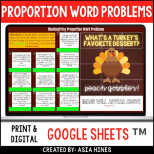 Thanksgiving Math Solving Proportions Word Problems | 7th Grade Activity Worksheet