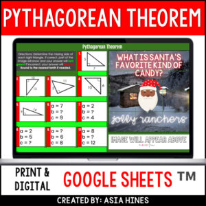 Christmas Math Pythagorean Theorem Activity Worksheet 8th Grade