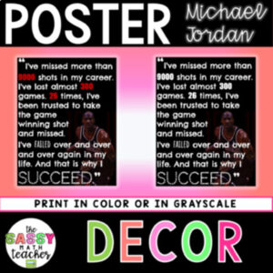 Math Growth Mindset Poster | Michael Jordan Quote Inspirational Display