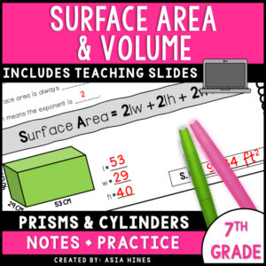 Surface Area and Volume of Rectangular Prisms and Cylinders Guided Notes Bundle