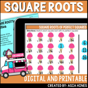 Square Roots of Perfect Squares Worksheet and Drag and Drop Activity Practice