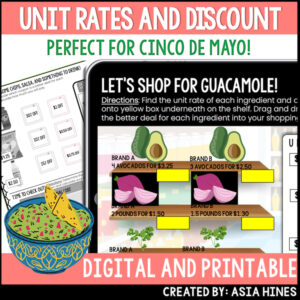 Cinco De Mayo Math - Unit Rate Discount and Tax Worksheet Middle School