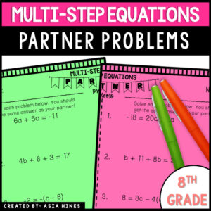 Solving Multi Step Equations Worksheet Partner Problems Activity