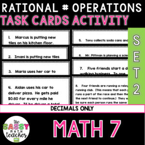 Rational Number Operations Task Cards - Decimal Operations Word Problems