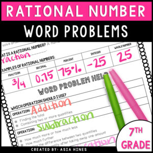 Rational Number Math Word Problems Guided Notes & Practice 7th Grade Operations