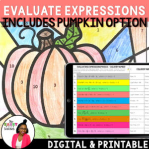 Thanksgiving Math Color by Number Evaluate Expressions