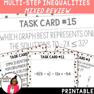 Multi Step Inequalities Task Cards Mixed Review
