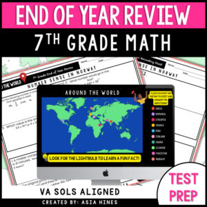 Virginia SOL 7th Grade Math Test Review Packet End of Year Spiral Test Prep