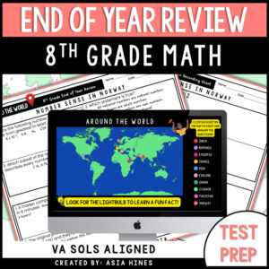 8th Grade Math Test SOL Review Packet End of Year Spiral Test Prep Virginia