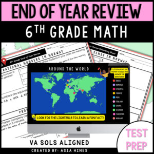 6th Grade Math Test SOL Review Packet State Test Prep End of Year Spiral