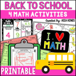 Math About Me Worksheet Back to School Math Activities for Middle School