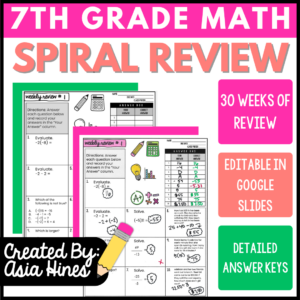 7th Grade Math Spiral Review - Weekly Review Homework Math 7 VA SOLs CCSS