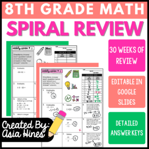 8th Grade Math Spiral Review - Weekly Review Homework Math 8 Va Math SOLs