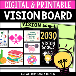 Digital and printable vision board lesson templates for middle school